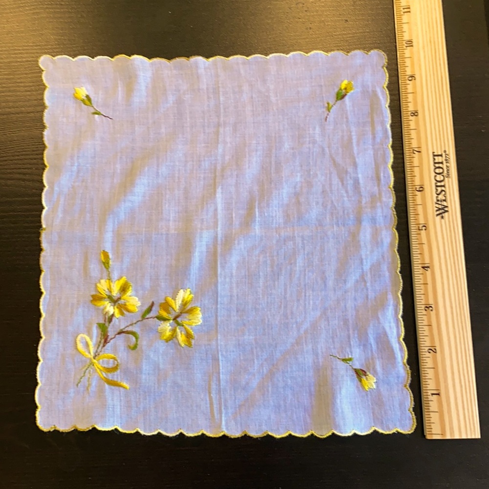 Vintage Embroidered White and Yellow Handkerchief Flowers